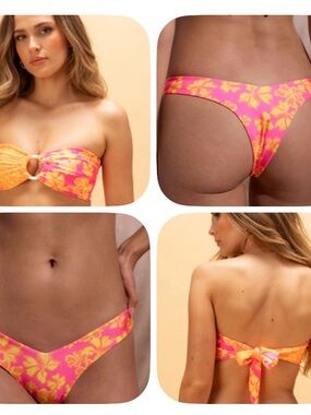 Kulani Kinis Pink & Orange Floral Bandeau Bikini Set 🌸